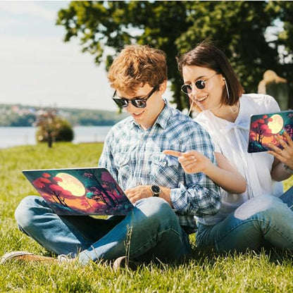 Universal Laptop Skin Sticker with 2 Wrist Pad Skins, Waterproof Scratch Resistant Vinyl Laptop Cover Decal, Cut to Fit for 11–15.6 Inch MacBook HP Dell Lenovo, Full Moon Forest - color: Full Moon Forest