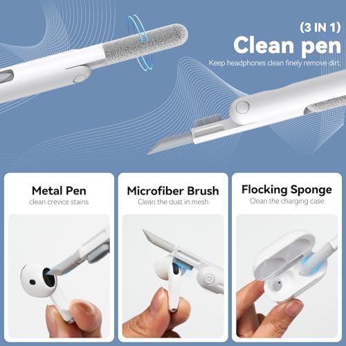 for Airpods Cleaner Kit,Bluetooth Earbuds 3 in 1 Multi-Function Cleaning Pen and Cleaning Putty,for Airpods Pro Phone Charging Port,Earbuds,Headphone, iPod,Case,iPhone,ipad,Laptop (White) - color: white