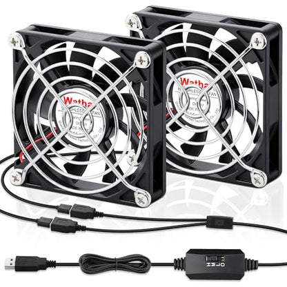 Wathai 2PCS 80mm x 15mm Small USB Fan, USB Cooling Fan 2 in 1 for AV Receiver Flat Panel Xbox DVR PS4 PS5 Router TV Box Computer Cabinet Cooler - size: 80x15mm (5V)