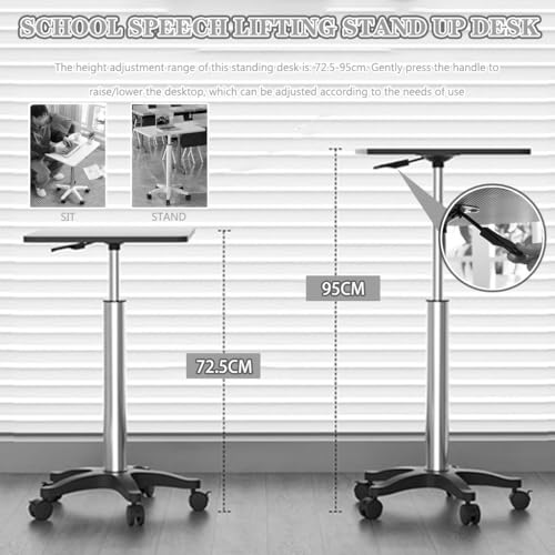 Adjustable Height Standing Desk, School Speech Lifting Stand Up Desk, Portable Swivel Mobile Laptop Table, Sofa Side Table with Brake Rollers(White) - color: White