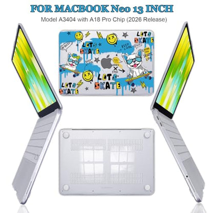 Graffiti Skateboard Laptop Case for 2026 MacBook Neo 13 Inch A3404 | Smiley & Puppy Pattern Protective Hard Shell Cover. 5-in-1 Kit Included. Perfect for Students & Campus. Fits Neo A18 Pro Only - color: Smiley & Puppy Graffiti