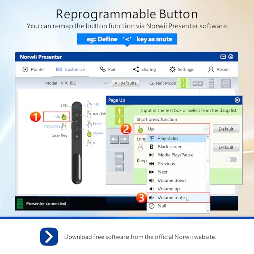 Bluetooth Presentation Clicker for PowerPoint, Wireless Presenter | ①Green laser pointer②Projector clicker③USB Powerpoint Clicker ④USB-C rechargeable slide clicker⑤Customizable Button⑥Bluetooth - color: Green - Rechg. - USB-A&BLE