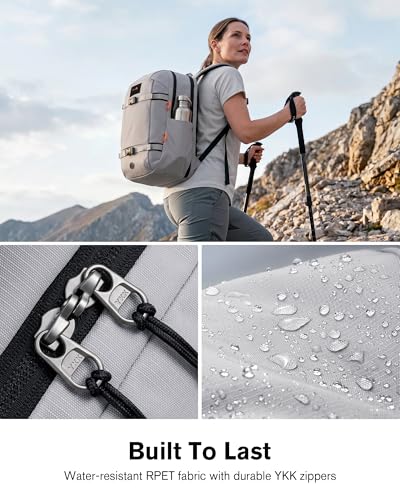 Tolaccea 30L Travel Laptop Backpack TSA Carry-On for Business Trips Commute | 100% RPET Recycled Fabric | EVA-cushioned Laptop Protection | TSA 180° Lay-flat Opening | Reinforced Stability Base Panel - color: Light Gray