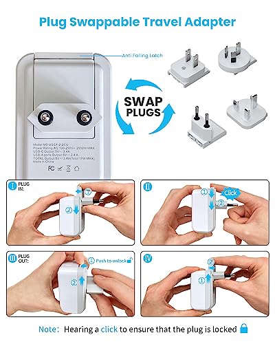 Universal Travel Adapter Kit, VINTAR International Plug Adapter with 3 USB Ports(2 USB C, 3.4A) and 2 American Outlets, Type A,C,G,I Detachable Attachments, Adapter for US/Japan/Europe/UK/AUS - style: Type A/C/G/I- Universal Adapter