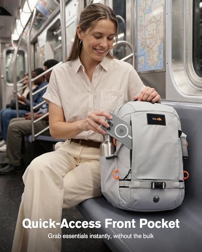 Tolaccea 30L Travel Laptop Backpack TSA Carry-On for Business Trips Commute | 100% RPET Recycled Fabric | EVA-cushioned Laptop Protection | TSA 180° Lay-flat Opening | Reinforced Stability Base Panel - color: Light Gray