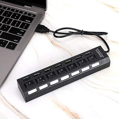 125 7-Port USB Hub Splitter,480Mbps High-Speed USB Port Expander Charging Hub,Overload Current Desktop Hub with 7 Power Independent Switches