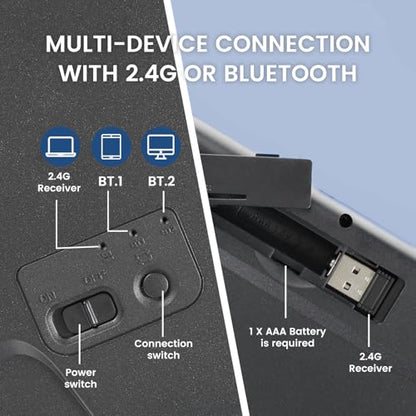 Perixx PERIBOARD-725 Wireless Keyboard with Touchpad - Multi-Device Connection with 2.4G and Bluetooth - Silent Scissor Keys - 11.18x7.17x1.1 Inches Dimension - US English - style: Wireless Multi-device
