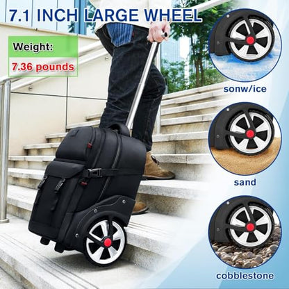 MATEIN Rolling Backpack for Men, Large Travel Backpack with Wheels, Black | 7.1 inch Big Wheels, Water Resistant, Anti Theft, Combination Lock, for 17" Laptops, Gift for Adult Commute Business College - color: Black