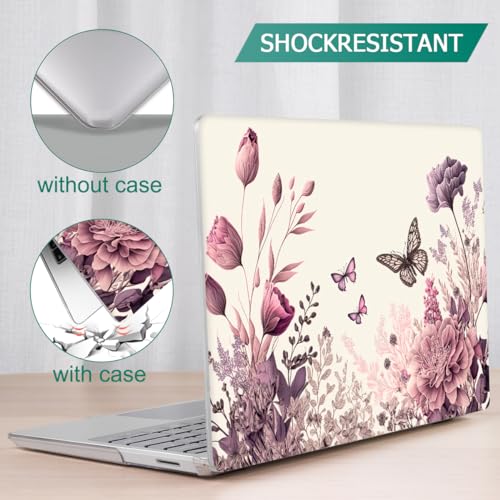 Mektron Case for 13.5" Microsoft Surface Laptop 5/4/3 with Metal Palm Rest Model 1951/1868, 2019/2021/2022 Release Plastic Hard Shell Cover with Screen Protector, Butterfly Flower C074 - color: Butterfly Flower C074