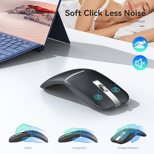 WFB 180° Flip Ultra-Thin Wireless Mouse, Bluetooth 5.0 & 2.4GHz Rechargeable Silent Travel Mouse, Ergonomic Rotatable Design for Laptop, PC, MacBook, Chromebook