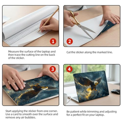 Universal Laptop Skin Sticker Decal, 12"-15.6" Aesthetic Vinyl Wrap, Golden Lightning Eagle Waterproof Notebook Cover Art Protector for MacBook HP Dell Lenovo, Fits 13" 14" 15" 15.6" - color: Golden Lightning Eagle