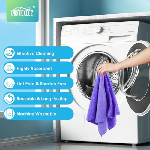 HOMEXCEL Purple Microfiber Cleaning Cloth, 12 Pack Premium Microfiber Towels for Cars, Lint Free, Scratch-Free, Highly Absorbent, Reusable Cleaning Rags for Car, Household, Kitchen, Window,11.5"X11.5" - color: Purple