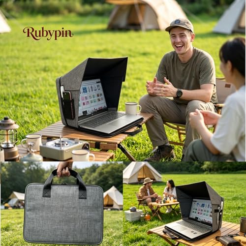 Laptop Sun Shade Carry Case & Privacy Shield Fit 12-16 Inch Working Outside | anti glare screen protector privacy shade laptop tent sleeve portable & foldable for outdoor/travel Gray MacBook, HP, Surface