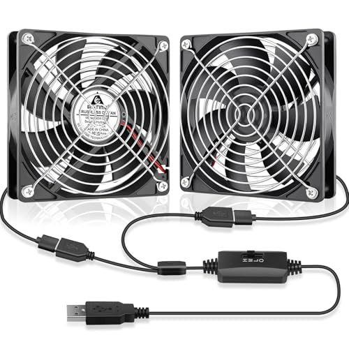 GDSTIME Dual 120mm USB Computer Cooling Fan with 3 Speeds Controller 5V DC | Type-A USB Plug, L/M/H Adjustable, Brushless PC Cooler, 2 in 1, for Laptop Receiver DVR PlayStation Xbox AV Cabinet Cooling - size: 120x25mm