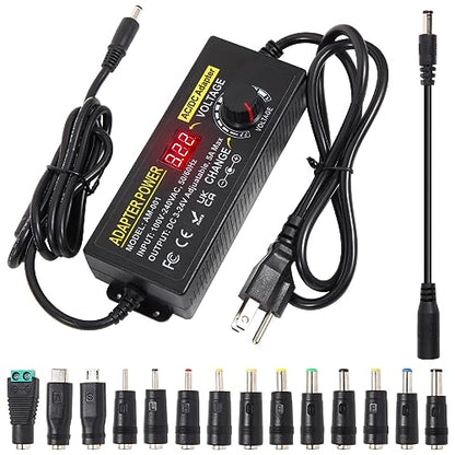 3V~24V 120W 5A Adjustable DC Power Supply AOYADAISU Universal Power Adapter with 14 Tips & Polarity Converter, 100-240V 50-60Hz Variable AC to DC Power Converter for LED Strip Light Camera 5000mA - style: 3-24V 5A 120W