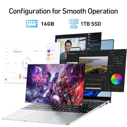 2026 New 15.6'' Laptop Windows 11, 1TB SSD, 16GB RAM, Intel Core i3-6100U, 1080p FHD IPS Display, Backlit Keyboard, Fingerprint, WiFi5, Mini-HDMI, USB3.2 Gen1, TF Card Slot, for Business, Study, Work