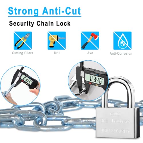 Security Chain and Lock - 39 Inch Heavy Duty 8mm Galvanized Anti-Rust and Anti-Theft Chain With Padlock for Bike, Bicycle, Scooter, Motorcycle, Door, Gate, Fence