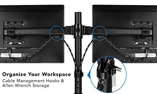 Mount-It! Dual Monitor Desk Stand, C-Clamp & Grommet Base | Fits two VESA 75/100 screens 17-27", two articulating arms, C-clamp and grommet bases.
