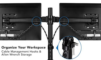 Mount-It! Dual Monitor Desk Stand, C-Clamp & Grommet Base | Fits two VESA 75/100 screens 17-27", two articulating arms, C-clamp and grommet bases.