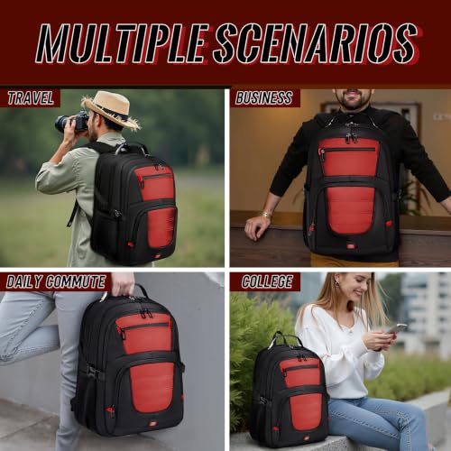 55L Gaming Laptop Backpack, Fits 18.4-19" Laptop, Red | 180° TSA-Friendly Carry On Design with Padded Laptop Compartment, Water-Resistant, Adjustable Strap, Handle for Men Women - color: Red, size: 18.4 Inch（21.6"x15.4"x9.8"）