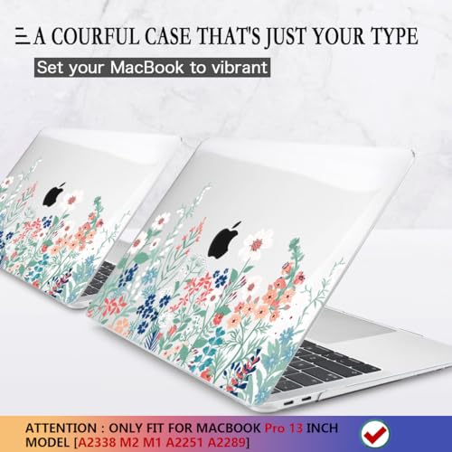 CISSOOK Compatible with MacBook Pro 13 inch Case M1 M2 A2338 A2289 A2251 | 4in1 Set Protective Hard Case Floral Cover with Keyboard Cover for MacBook Pro 13 2020-2025, Green Wildflowers - color: Pro13inch-Green Wildflowers
