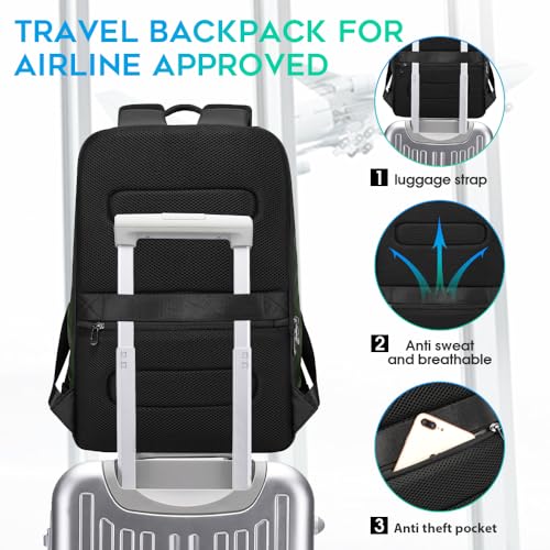 FUTURE AESTHETICS Business Smart Backpack Waterproof for women,men,Fight Approved Durable Backpack suitable as overnight and travel backpack (Green) - color: Green