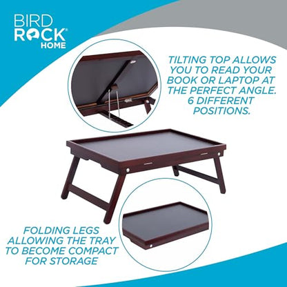 BIRDROCK HOME Bamboo Lap Tray with Black Top - Adjustable Laptop Desk - Foldable Breakfast Serving Tray - Work from Bed or Couch - Portable Laptop Stand w/Tilt Positions - Durable and Stylish Lapdesk