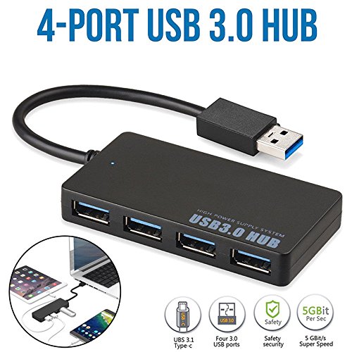 USB 3.0 Hub 4 Port High Speed Slim Compact Expansion Splitter, black, 159187