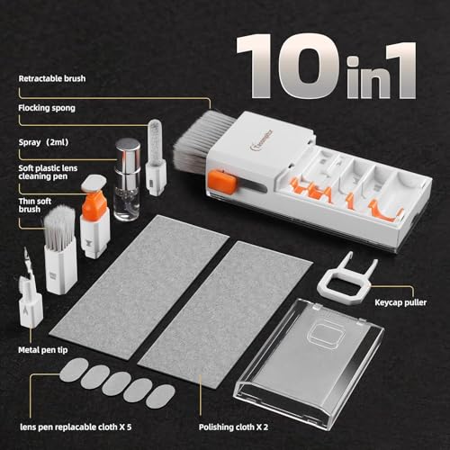 All-in-1 Keyboard Cleaner Laptop Cleaning Kit,Computer Screen-Safe Tools | MacBook iPad iPhone,Electronics Brush Tool for PC Camera Lens Earbuds,Deep Cleaning Spray Cloth, High-Density Soft Brush - color: Bright White