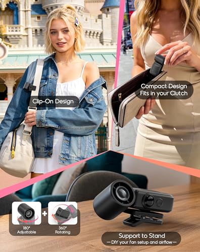 Clip-On Portable Fan for Strollers, 13500RPM Mini Handheld Turbo Travel Fan | Rechargeable 360° Rotatable, LED Display, 4 Gear High Speed Turbo, Travel Cruise Concert Office Makeup Ideal, Women Men Gifts - color: Black