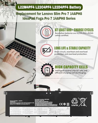 73Wh L22M4PF4 L22C4PF4 L22D4PF4 Battery Compatible with Lenovo Yoga Pro 7-14IRH8 7-14APH8 7-14ARP8 7-14IMH9 / Slim Pro 7-14APH8 7-14ARP8 Series－4705mAh 15.52V（Short Cable） - size: 11.17*3.25*0.22 IN L22C4PF4