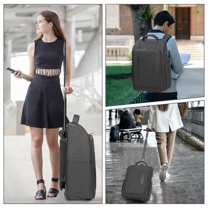 Rolling Backpack Waterproof Commuter Backpack with Wheels for Business, Laptop Compartment for 15.6-Inch Laptop, Wheeled Carry-On Bag for Adults - color: Grey
