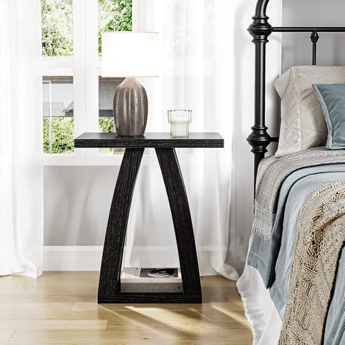 End Tables Living Room. Side Table Beside Sofa. Modern End Table for Living Room. Couch Side Table with Shelf. Black Wood Side Tables - color: Black
