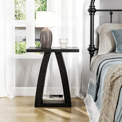 End Tables Living Room. Side Table Beside Sofa. Modern End Table for Living Room. Couch Side Table with Shelf. Black Wood Side Tables - color: Black