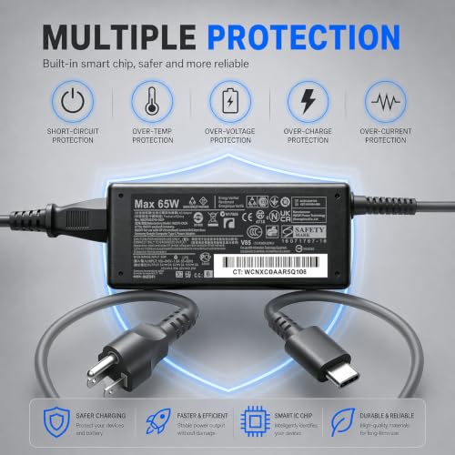 Universal PD 65W USB C Laptop Charger for HP - Pavilion Envy Spectre, Type C Power Adapter for Dell Lenovo Acer ASUS Suited to I nspiron ThinkPad VivoBook Aspire Latitude IdeaPad Chromebook Phone