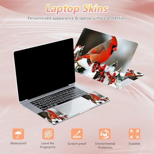 Laptop Skin Sticker Decal 12" 13" 13.3" 14" 15" 15.6",Waterproof Scratch Resistant Vinyl,Reusable Easy to Apply,for MacBook HP Dell Notebooks Netbooks Laptop,2 Wrist Pads,Cardinal Bird Snow - color: Cardinal Bird Snow