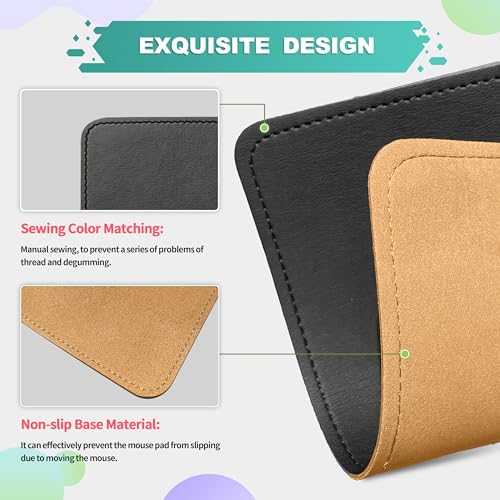 Mouse Pad, PU Mouse Pad，Leather Mouse Pad with Stitched Edge Micro-Fiber Base with Non-Slip Waterproof，Mouse Pad for Computers，Laptop, 8x11Inch (Charcoal Black) - color: Charcoal Black, size: 8L x 11W inches