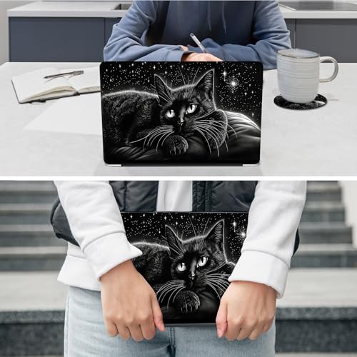 Laptop Skin Sticker Decal 12"-15.6" Universal Laptop/Notebook/Netbook Vinyl - Waterproof Scratch Resistant,Fits HP Dell Lenovo MacBook,2 Free Wrist Pads,Easy Apply & Remove,Black Cute Cat - color: Black Cute Cat