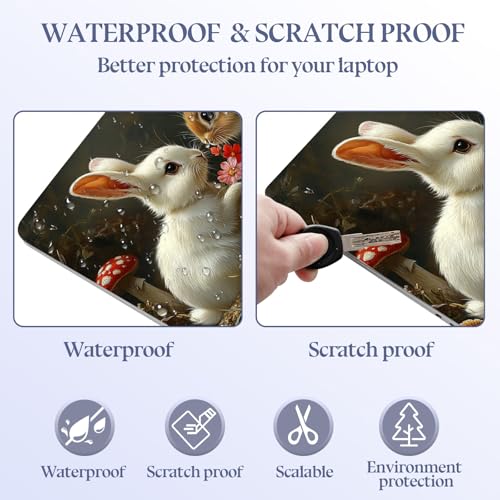 Universal Laptop Skin Sticker Decal,15.6 Inch Laptop Vinyl Cover for 13" 14" 15.6" Laptop,Scratch-Resistant Waterproof Protector Wrap,Reusable with Wrist Pads,Flower Bunny Pair - color: Flower Bunny Pair