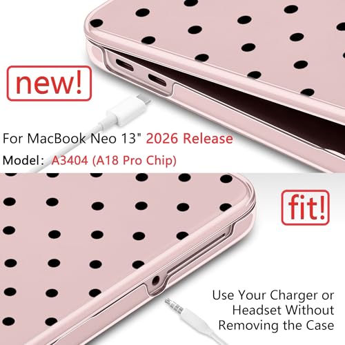 for MacBook Neo 13 Inch Case 2026 (Model A3404, A18 Pro chip), Stylish Pattern Protective Hard Shell with Screen Protector, Keyboard Cover & USB-C Adapter - Blush Polka Dots - color: Blush Polka Dots