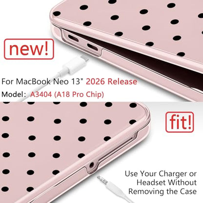 for MacBook Neo 13 Inch Case 2026 (Model A3404, A18 Pro chip), Stylish Pattern Protective Hard Shell with Screen Protector, Keyboard Cover & USB-C Adapter - Blush Polka Dots - color: Blush Polka Dots