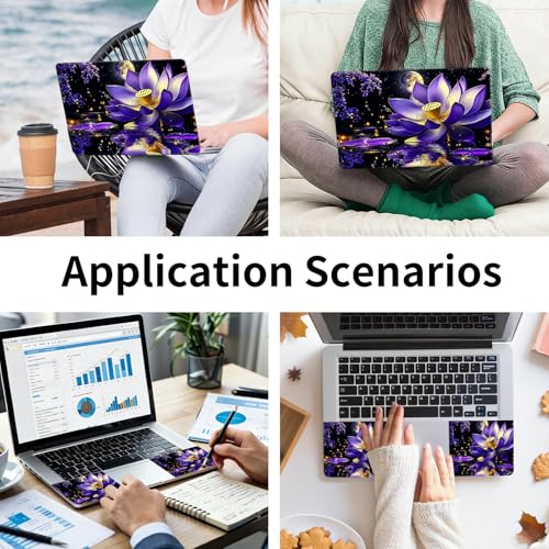 15.6 Inch Laptop Skin Sticker, Reusable Vinyl Cover Protector with 2 Wrist Pad Skins, Removable Waterproof Scratch-Resistant for 12-15.6 Inch Laptop Notebook,Purple Lotus Flower Blooms - color: Purple Lotus Flower Blooms