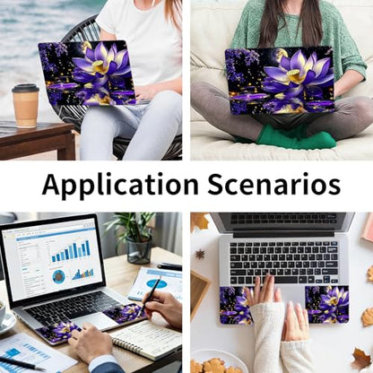 15.6 Inch Laptop Skin Sticker, Reusable Vinyl Cover Protector with 2 Wrist Pad Skins, Removable Waterproof Scratch-Resistant for 12-15.6 Inch Laptop Notebook,Purple Lotus Flower Blooms - color: Purple Lotus Flower Blooms