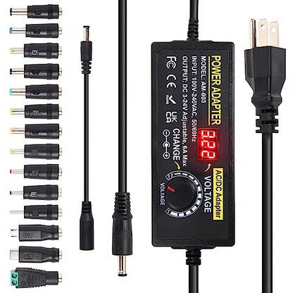 3~24V 6A Adjustable Universal Power Supply Adapter 144W AOYADAISU DC Power Supply with Polarity Converter&14 Tips, 3V 5V 6V 9V 12V 15V 18V 19V 20V 24V 100V-240V AC to DC Converter for LED Strip Light - style: 3-24V 6A 144W