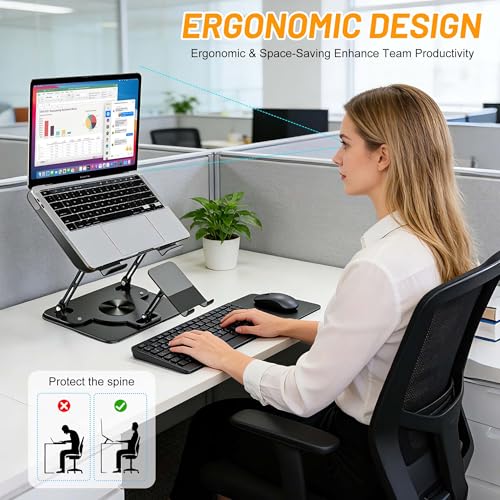 360 Rotating 2-in-1 Laptop Stand with Phone Holder,Ergonomic Adjustable Computer Riser for Desk,Computer Stand for Laptop,Foldable Laptop Holder,Compatible with All Laptops and Phones