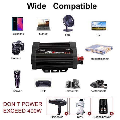 400W Power Inverter,DC 12v to AC 110v Car Inverter Converter | 3.1A Dual USB Charging Ports,Suitable For Laptops, Portable Power Converters, Camping, Road Travel Essentials, Black - size: 400W-B