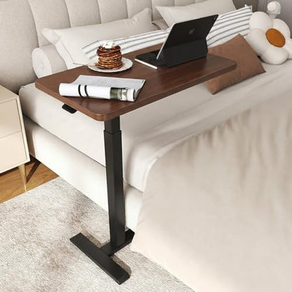 ROMOON Overbed Table with Wheels, Height Adjustable Rolling Laptop Cart | Mobile Standing Desk & Bedside Table with Sturdy Frame for Home Office, Hospital, Couch, Small Spaces, 27.6" x 15.7", Walnut - color: Walnut