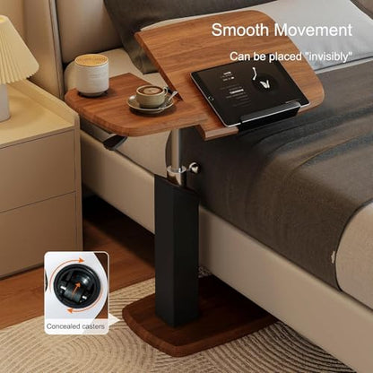 Overbed Table with 360° Wheels, Mobile Small Standing Desk, Tilting Top Height Tray for Laptop and Bedroom Work