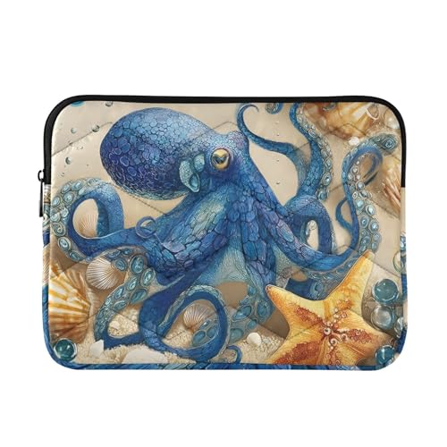 Starfish Octopus Laptop Sleeve 15 16 Inch Puffy Quilted Carrying Case Protective Computer Bag Waterproof Laptops Sleeve for Women Men - color: Starfish Octopus, size: Large