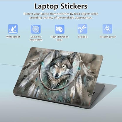 Universal Laptop Skin Sticker with 2 Wrist Pad Skins, Waterproof Scratch Resistant Vinyl Laptop Cover Decal, Cut to Fit for 11–15.6 Inch MacBook HP Dell Lenovo, Dream Wolf - color: Dream Wolf